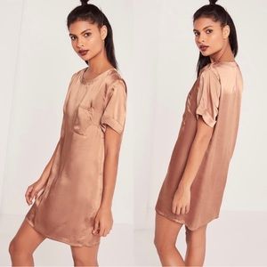 Missguided Front Pocket Satin T Shirt Dress